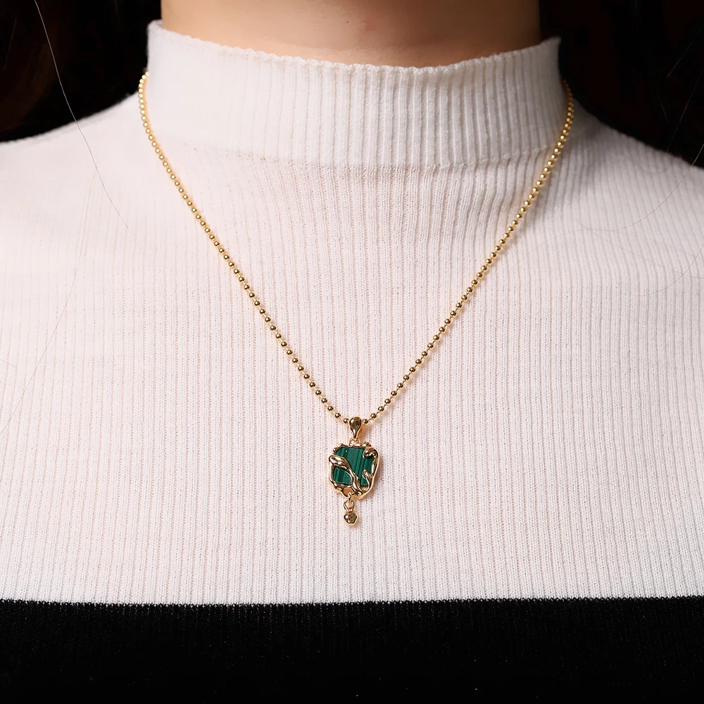 Colar de moda feminino com contas redondas de malaquita quadrada, elegante e charmoso, para um visual sofisticado. — foto 11