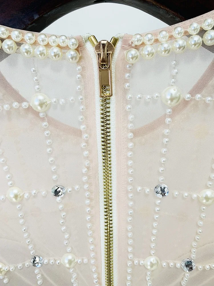 Title 3, Fashionable Pearl Sequin Long Sleeved Mesh Dres...
