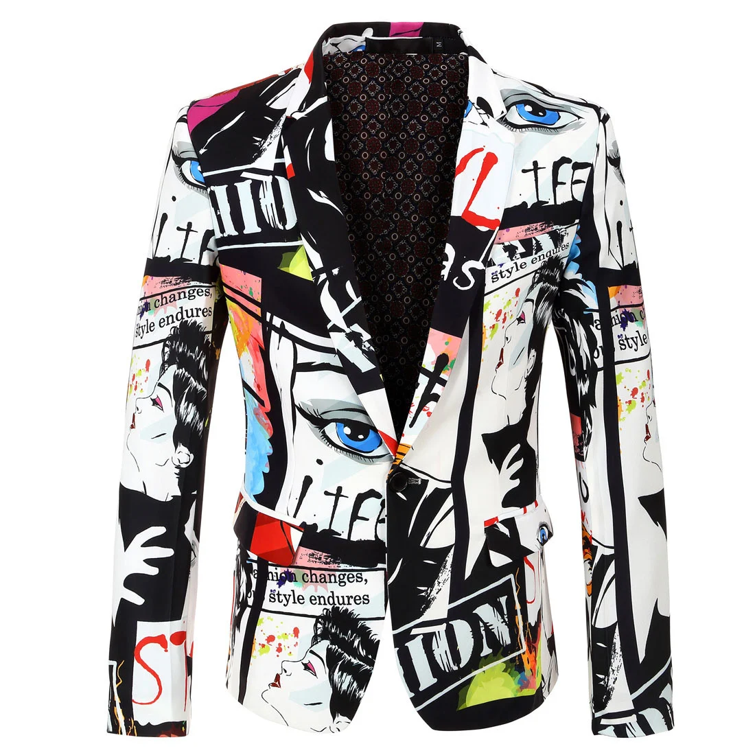 Blazer masculino casual, estilo étnico, com estampa floral bronzeada e corte slim fit. Ideal para um visual moderno e elegante. — foto 5