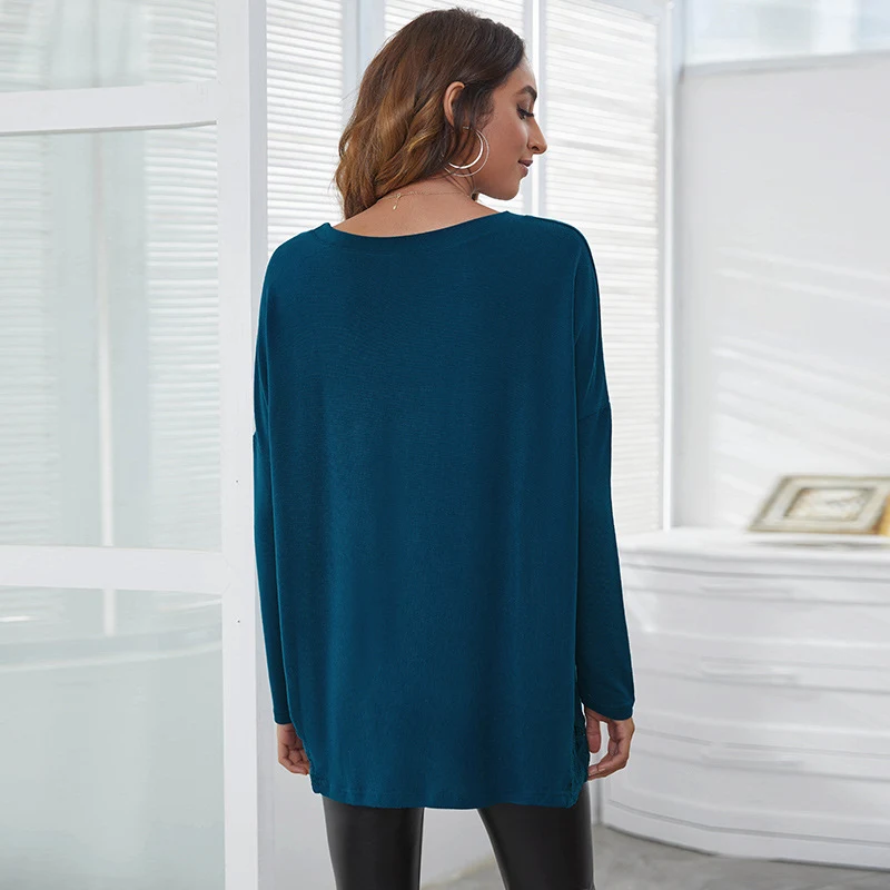Lässiges T-Shirt mit Diamanten, Spitze und Patchwork, europäischer und amerikanischer Stil für einen trendigen Look — foto 7