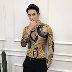 Estilo retro moda lapela slim manga longa camisa masculina — foto 2