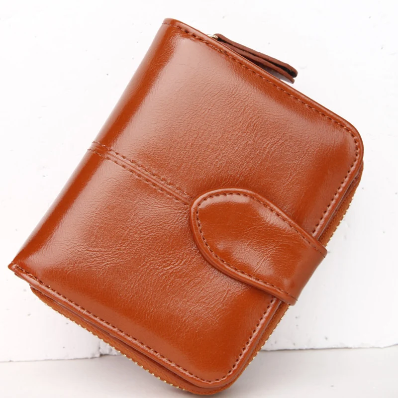 Oil wax leather two fold short coin purse. Compact, durable, and stylish. Perfect for carrying coins and bills in a conv — photo 1