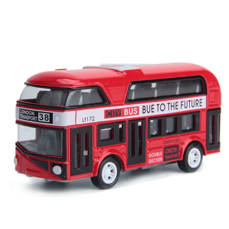 Carro de brinquedo infantil Ônibus de dois andares modelo de simulação Carro de liga retrátil Diversão garantida para crianças e colecionadores — foto 6