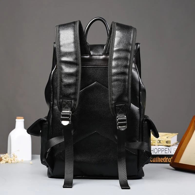 Men's double shoulder bag Korean style leather business trend flip backpack fashion backpack student bag men. Stylish an — photo 1
