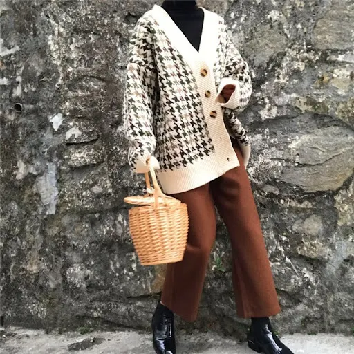 Title 13, Retro-Strickjacke, karierter Pullover, Jacke, S...