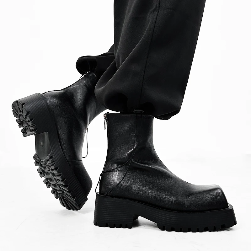 Men's Square Martin Boots Thick Soles European and American Style Lovers High Top Leather Boots For Comfort — photo 4