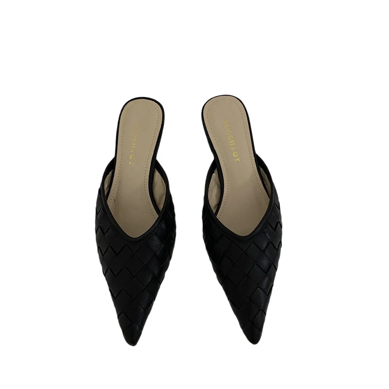 Woven pointed mid-heel half slippers, offering comfort and style for everyday wear and special occasions, perfect for an — photo 1