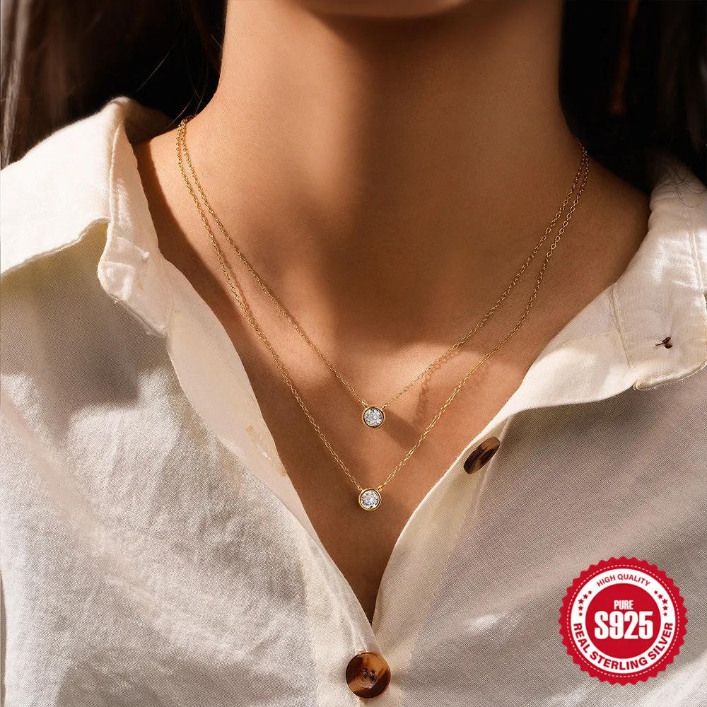 Colar de prata de lei S925 de camada dupla, um acessório elegante e sofisticado para mulheres, perfeito para realçar seu visual, presente ideal para ela. — foto 8