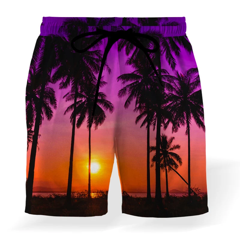 Title 2, Coconut Print Drawstring Elastic Waist Beach Sh...