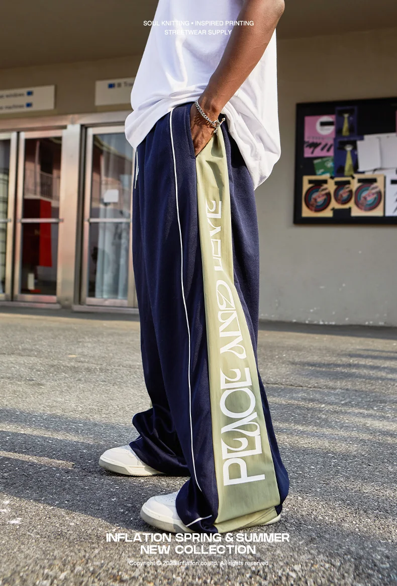 Title 2, Herren Wide-Leg Hose mit Faltenstich, Farbakzen...
