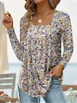 Square Collar Long Sleeve Dovetail Floral T-shirt — photo 1