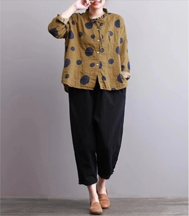 Title 3, Casual Polka Dot Print Stand Collar Loose Women...