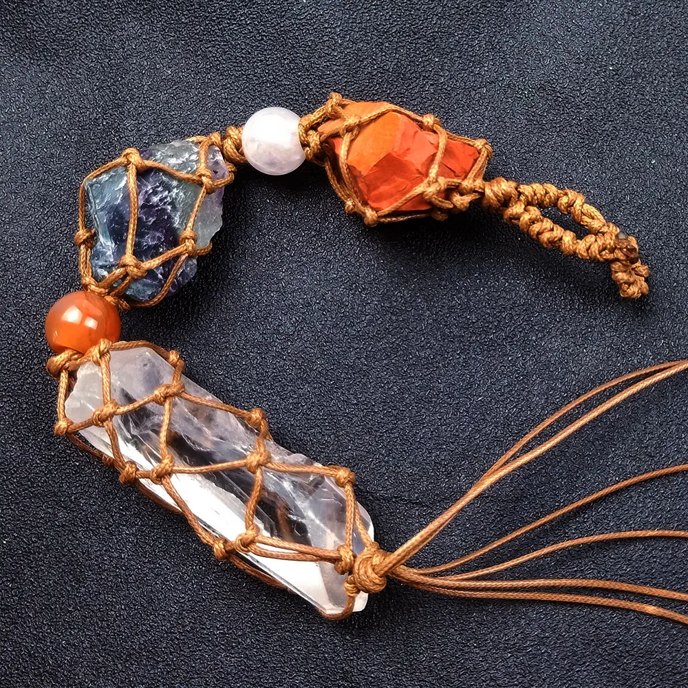Natural Three Color Ore Car Pendant Hand Woven. Attract good fortune and add a touch of elegance to your car's interior. — photo 5