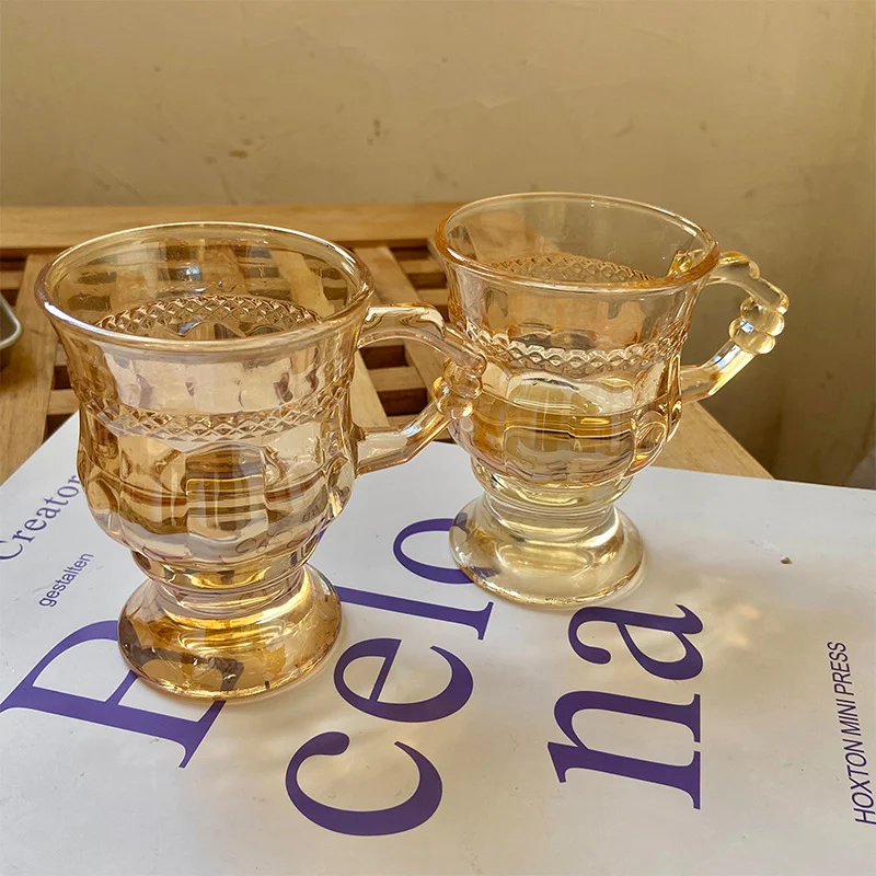 Mini Champagne Vintage Amber Glass Embossed Mugs Enjoy your drinks with style and elegance. Perfect for special occasion — photo 1