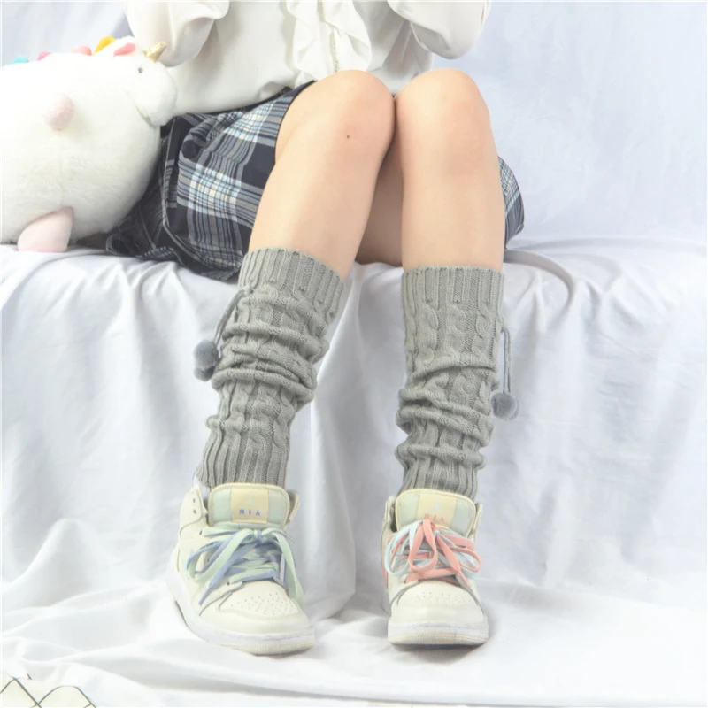 Title 3, Womens Korean Style Knee Pad Fur Ball Knitted ...