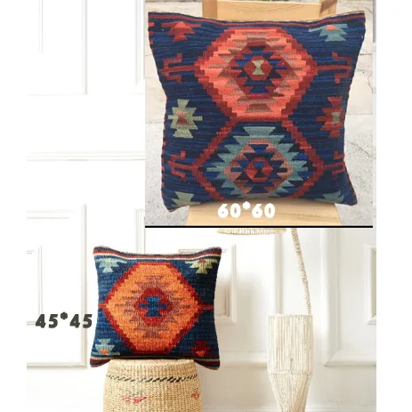 Hindistan'dan İthal Amerikan Country Tarzı El Dokuması Sert Yün Kilim Yastık Kılıfı, Etnik Stil, Ev Dekorasyonu — Fotoğraf 2