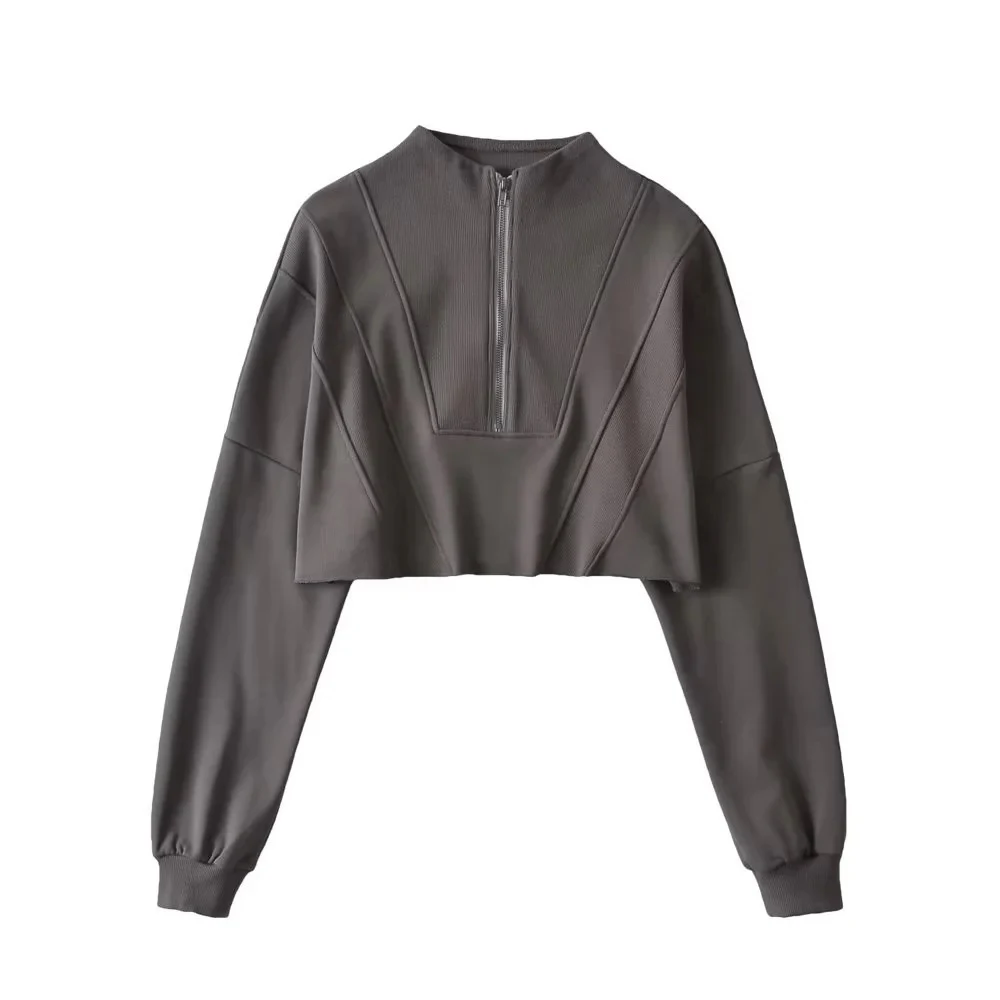 Halbloser Damen-Pullover mit Reißverschluss, einfarbig, kurz — foto 5