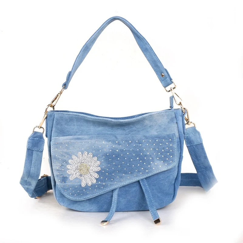 Fashion Denim Female Bag Owl Design KTM Bag Flower Shoulder Messenger Portable Bucket Small denim bag, stylish and funct — photo 3