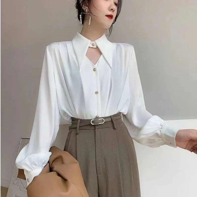 Title 5, Womens Niche OL Satin Surface Shirt Top
