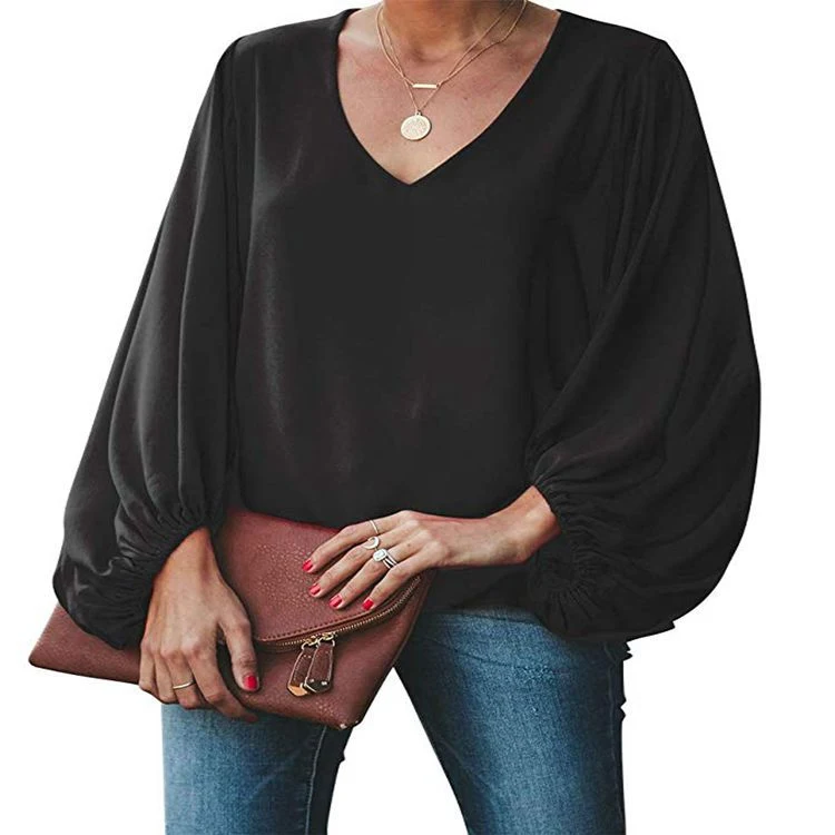 Title 5, Blusa casual de chiffon com decote em V e manga...