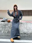 Vestido midi com forro de lã grossa, listras afundadas, corte reto, modelagem justa e efeito emagrecedor, cor sólida. — foto 13