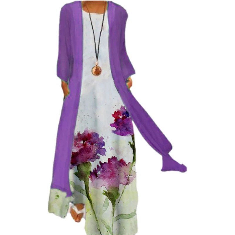 Title 5, Gedrucktes Kleid plus Cardigan Zweiteiler für e...