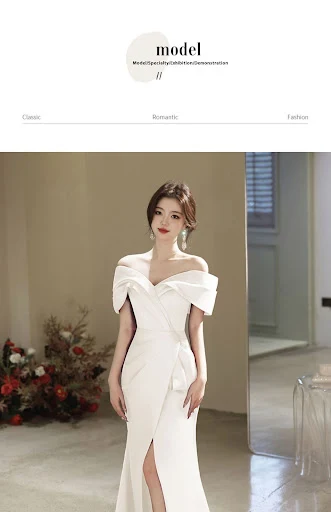 Title 9, Off-shoulder Evening Sexy Slit White Art Exam L...