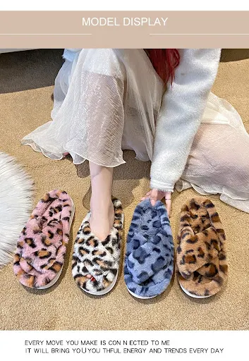 Title 7, Plus Size Leopard Cross-border Fluffy Slippers ...
