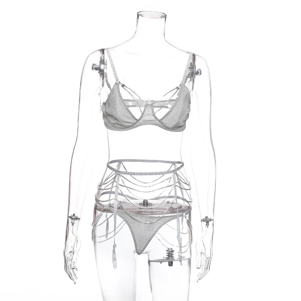 Women's Fashion Rhinestone Mesh Bandeau Bikini Set for a glamorous and stylish beach or poolside look. Perfect for your — photo 13