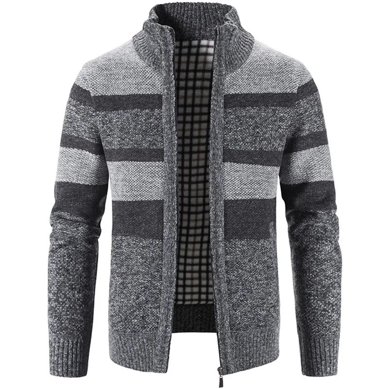 Title 4, Plush Padded Stand Collar Cardigan Mens Stripe...