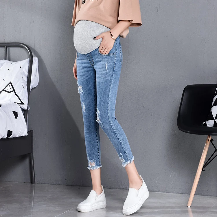 Schwangerschaftsjeans Neun-Punkt Bleistift Elastisch Oberbekleidung Bequem und Dehnbar. Perfekt für werdende Mütter. — foto 7