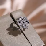 Colar anel feminino com zircônia, flores de camada dupla, brincos brilhantes e simples, conjunto de joias para combinar com tudo e realçar a beleza. — foto 2