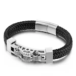 Pulseira Biker de Aço Titânio Masculina com Couro Trançado e Engrenagens. Resistência e Estilo. Ideal para Motociclistas. — foto 3