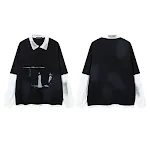 Camiseta de manga longa com costura, estilo duas peças falsas, para um visual moderno e confortável, ideal para diversas ocasiões. — foto 1