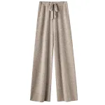Calças de perna larga em lã pura, cintura média, efeito emagrecedor e casual. Conforto e estilo para um look elegante e moderno. — foto 5
