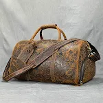 Vintage Crazy Horse lederen handtas met print. Duurzame en ruime tas, ideaal voor dagelijks gebruik, combineert rustieke stijl met functionaliteit. — foto 10