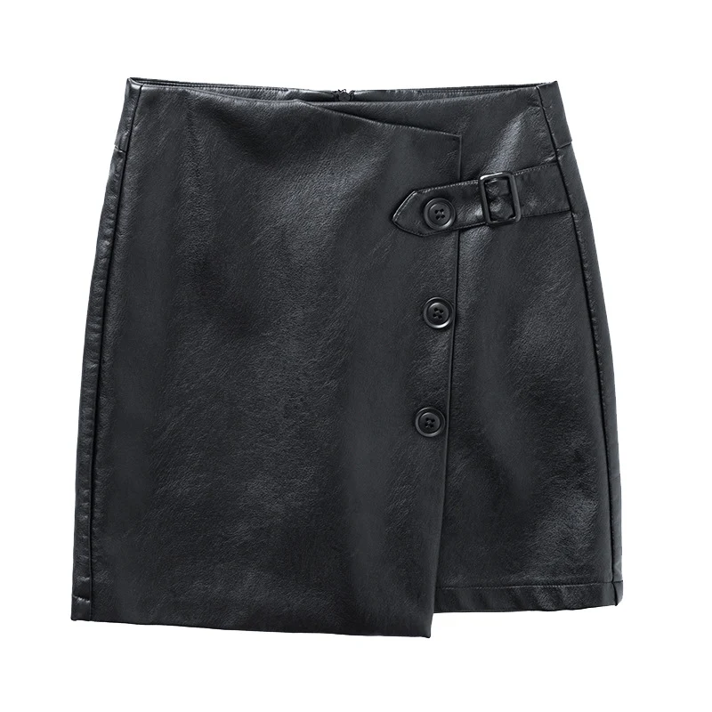 Title 3, Womens Irregular Split Hip A-line Leather Shor...