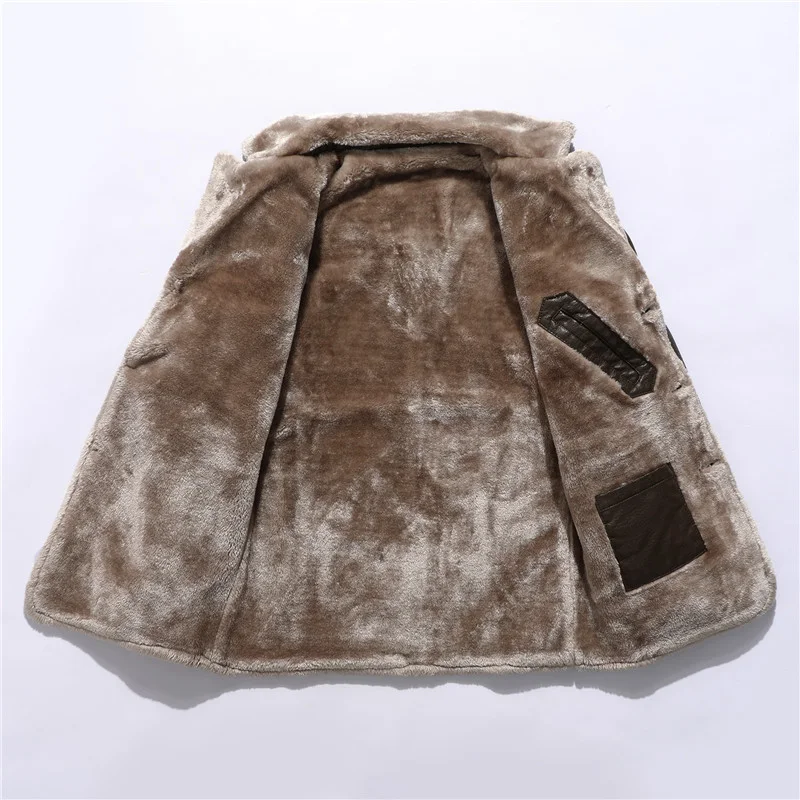 Title 6, Mens Plush Lapel Leather Jacket Winter Warm Fl...