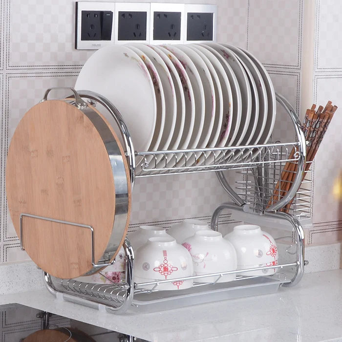 Double stainless steel draining plate rack for your kitchen. Efficient dish drying and storage, keeping your kitchen org — photo 4