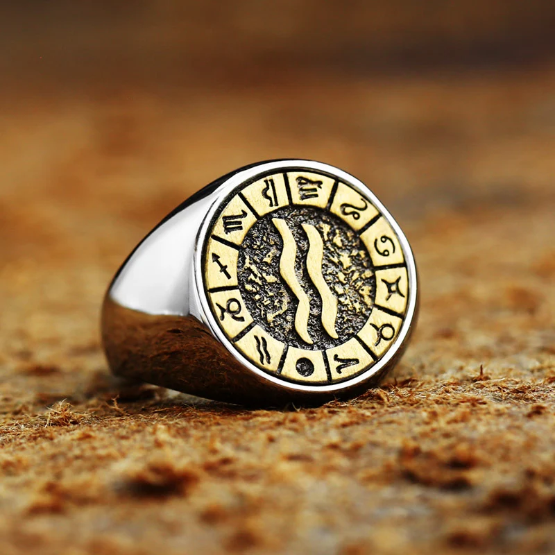 Anel de aço titânio Doze Constelações, joia elegante e resistente para homens e mulheres, presente perfeito para todas as ocasiões. — foto 6