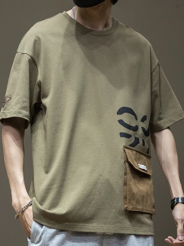 Men's Summer Loose Plus Size Pocket Printed Top T-shirt with Short Sleeves, comfortable and breathable for warm weather. — photo 8