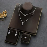 Conjunto de colar, brincos e anel com pingente geométrico de camada dupla e diamantes completos, adorno perfeito para brilhar. — foto 4