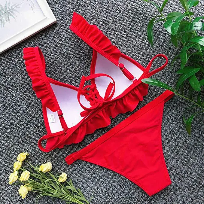 Opvouwbaar kanten badpak, comfortabel, sexy, effen kleur en split. Perfect voor een stijlvolle en comfortabele stranddag. — foto 6