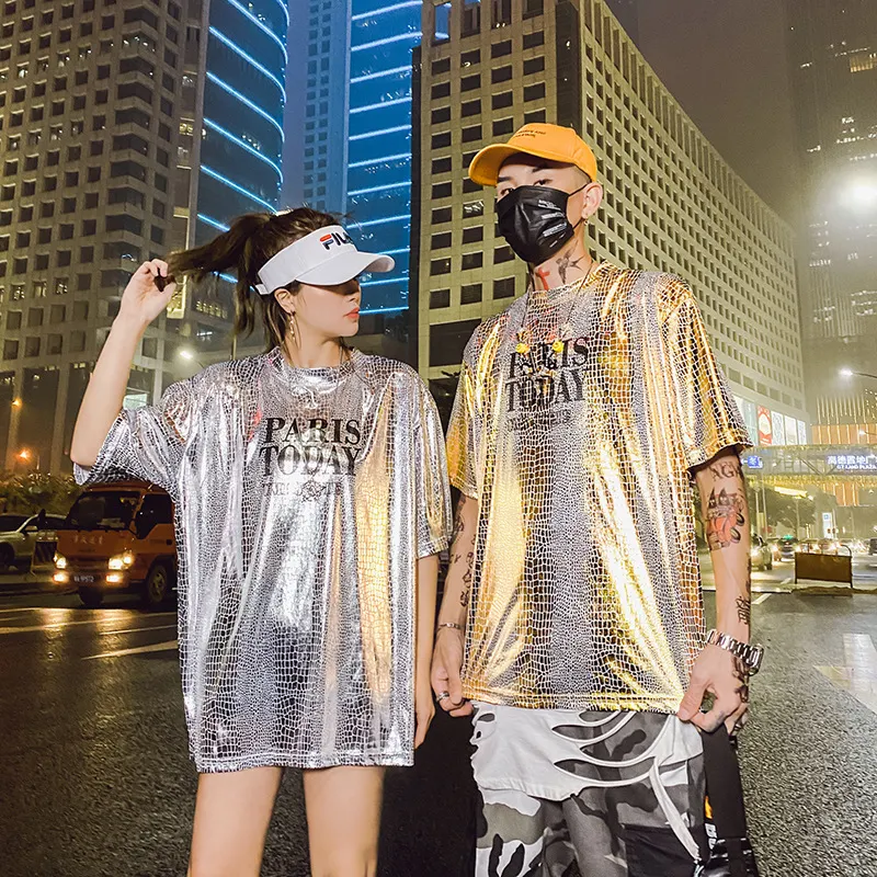 Title 3, Mens Shiny Loose T-shirt Couples Wear