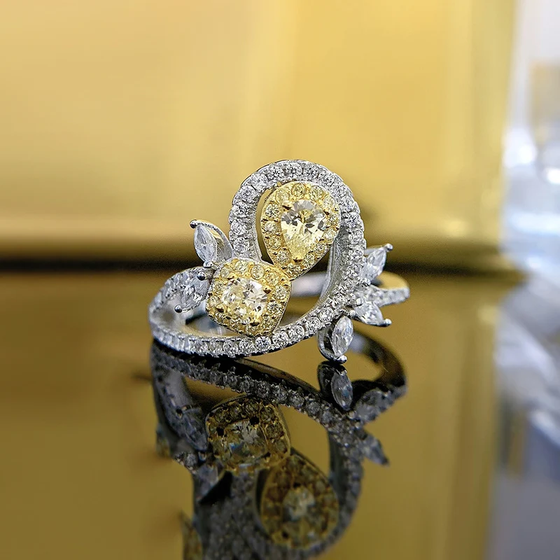 Anillo de moda de plata 925 con diamante amarillo simple — Elegancia y brillo sutil para un look diario sofisticado — foto 10