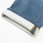 Calças Jeans Retas Vintage, Lavadas e Desfiadas com Impressão Digital Direta – Conforto e Estilo Clássico — foto 1