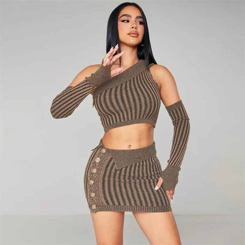 Title 5, Diagonal Collar Sexy Bare Midriff High Waist Sh...