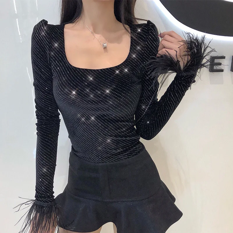 new style famous U-neck ostrich hair cuff decorative body-trimming needle cotton bottom jacket jacket — photo 2