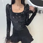 new style famous U-neck ostrich hair cuff decorative body-trimming needle cotton bottom jacket jacket — photo 2