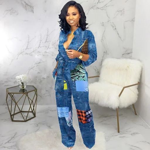 Title 8, European And American Fashion Denim Jumpsuit